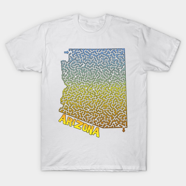 Arizona State Outline Desert Themed Maze & Labyrinth T-Shirt by gorff